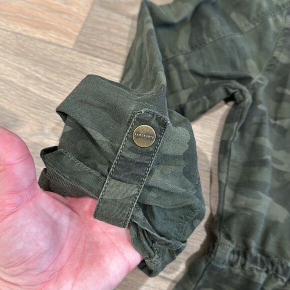 SANCTUARY Green Camouflage Utility Full Zip Cinch‎ Waist Rolled Cuff Jacket Sz S - Picture 12 of 13